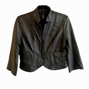 ROBERT RODRIGUEZ Leather Cropped Button Front Jacket Black 8